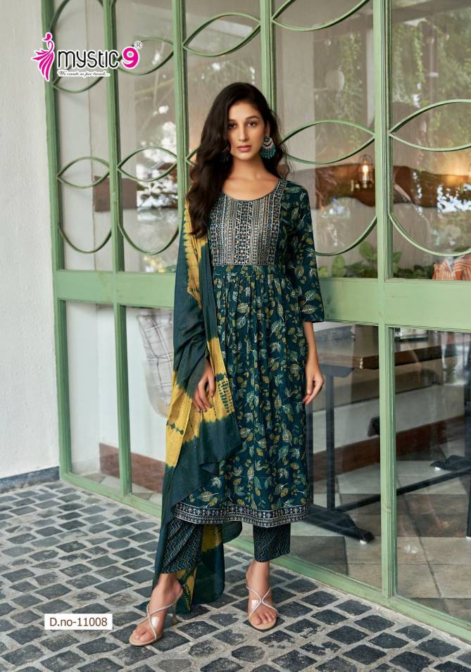 Sara 11 By Mystic 9 Rayon Foil Printed Kurti With Bottom Dupatta Wholesale Shop In Surat
